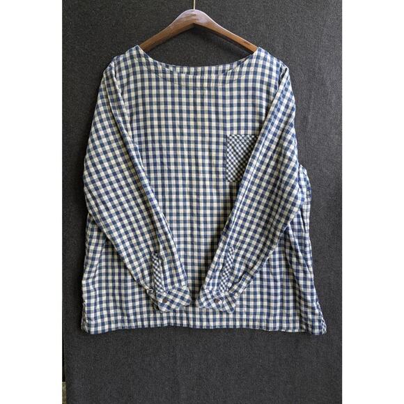 J. Jill Blue & White Gingham Button Back Long Sleeve Top Sz XL Pocket Buttons - Picture 1 of 7
